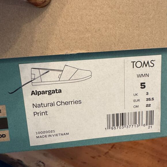 Toms Alpargata Natural Cherries Print Canvas Slip On Shoes Womens Size 5M - Picture 4 of 12